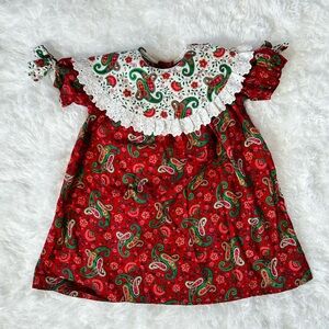 Girl’s Red Vintage Paisley Dress with Lace Collar